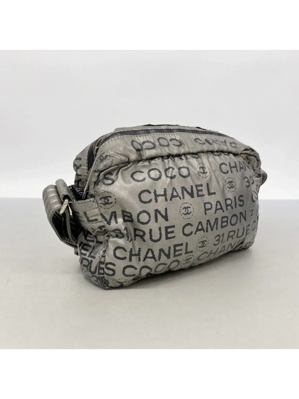 Chanel Shoulder Bag Unlimited Nylon Gray Silver